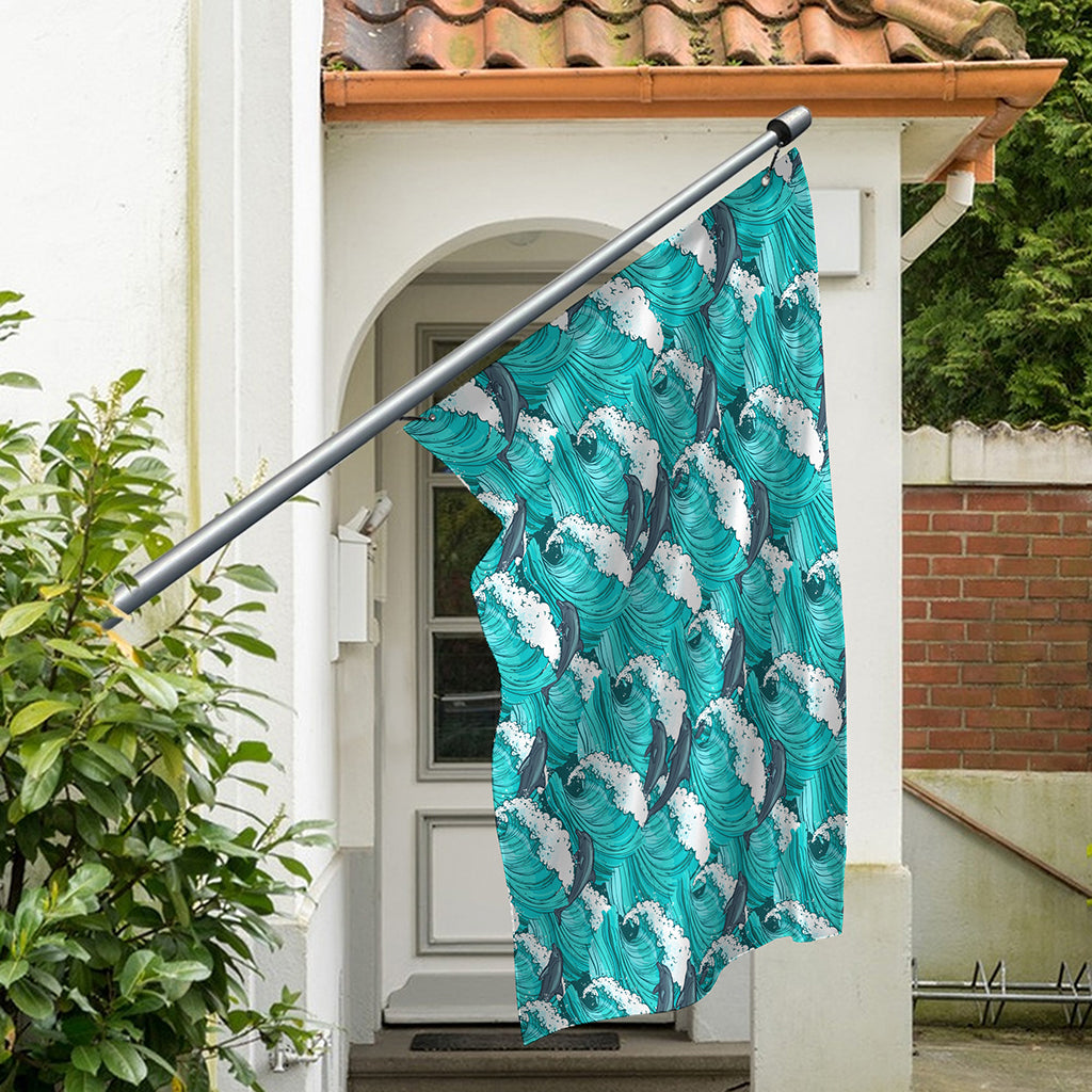 Dolphin Riding Waves Pattern Print Polyester Flag