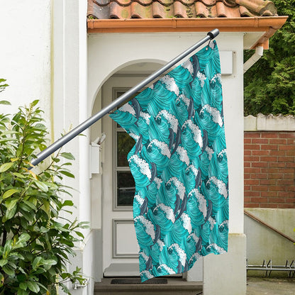 Dolphin Riding Waves Pattern Print Polyester Flag