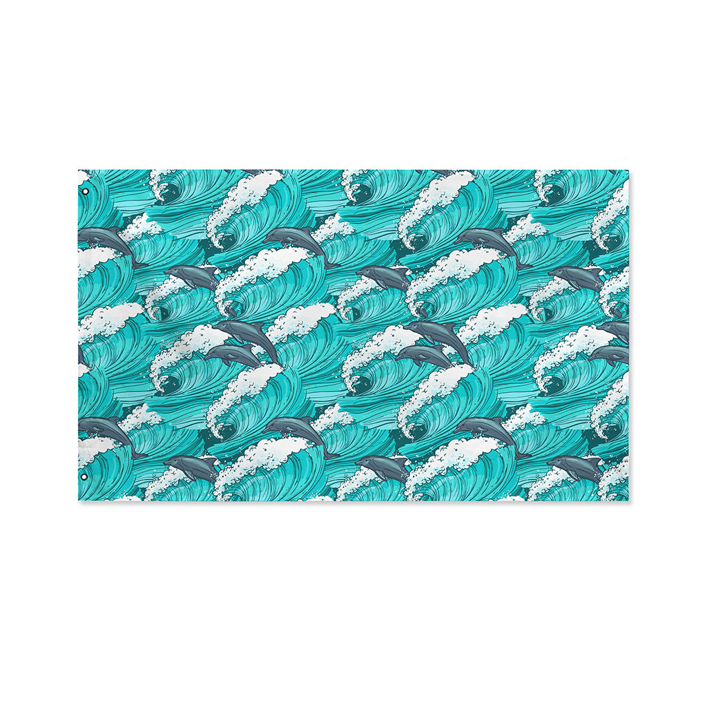 Dolphin Riding Waves Pattern Print Polyester Flag