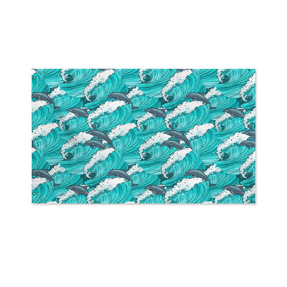 Dolphin Riding Waves Pattern Print Polyester Flag