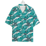 Dolphin Riding Waves Pattern Print Rayon Hawaiian Shirt