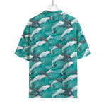 Dolphin Riding Waves Pattern Print Rayon Hawaiian Shirt