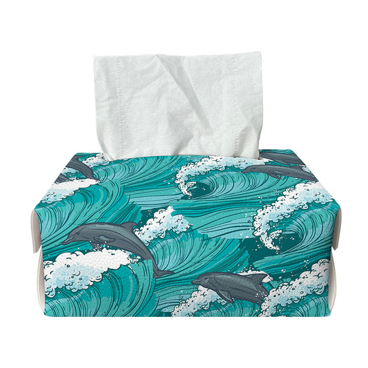 Dolphin Riding Waves Pattern Print Rectangle Tissue Box Cover