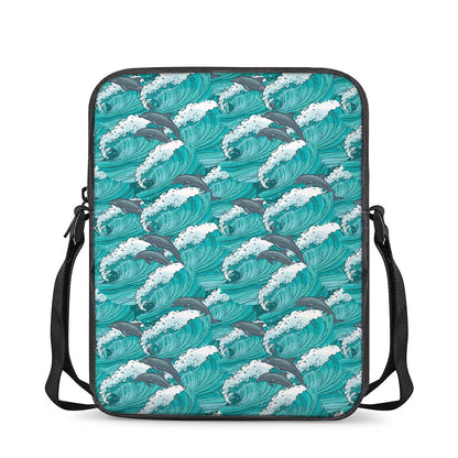Dolphin Riding Waves Pattern Print Rectangular Crossbody Bag