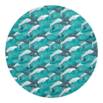 Dolphin Riding Waves Pattern Print Round Blanket