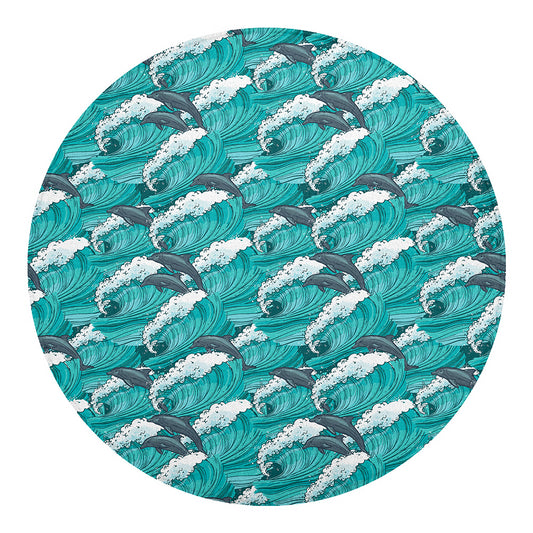 Dolphin Riding Waves Pattern Print Round Blanket