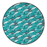 Dolphin Riding Waves Pattern Print Round Floor Mat