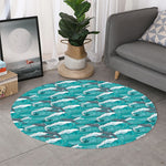 Dolphin Riding Waves Pattern Print Round Rug