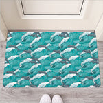 Dolphin Riding Waves Pattern Print Rubber Doormat