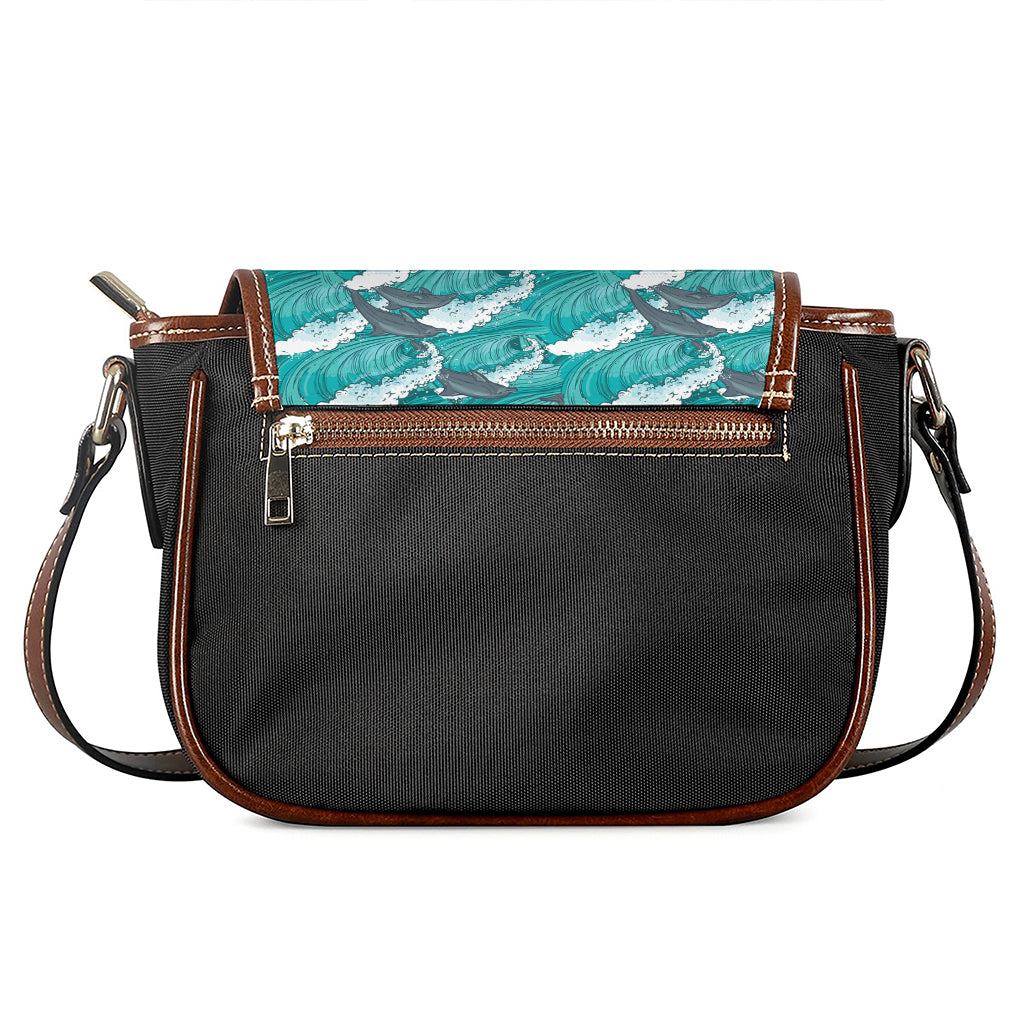 Dolphin Riding Waves Pattern Print Saddle Bag
