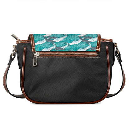 Dolphin Riding Waves Pattern Print Saddle Bag