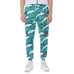 Dolphin Riding Waves Pattern Print Scuba Joggers