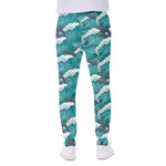 Dolphin Riding Waves Pattern Print Scuba Joggers