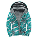 Dolphin Riding Waves Pattern Print Sherpa Lined Zip Up Hoodie