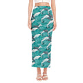 Dolphin Riding Waves Pattern Print Side Slit Maxi Skirt