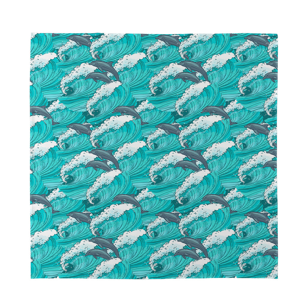 Dolphin Riding Waves Pattern Print Silk Bandana
