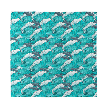 Dolphin Riding Waves Pattern Print Silk Bandana