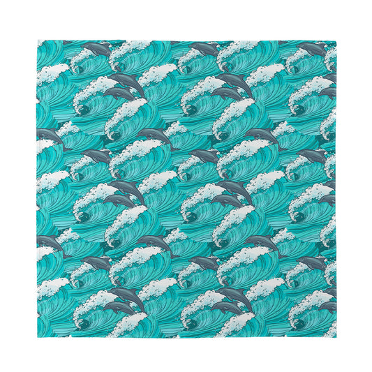 Dolphin Riding Waves Pattern Print Silk Bandana