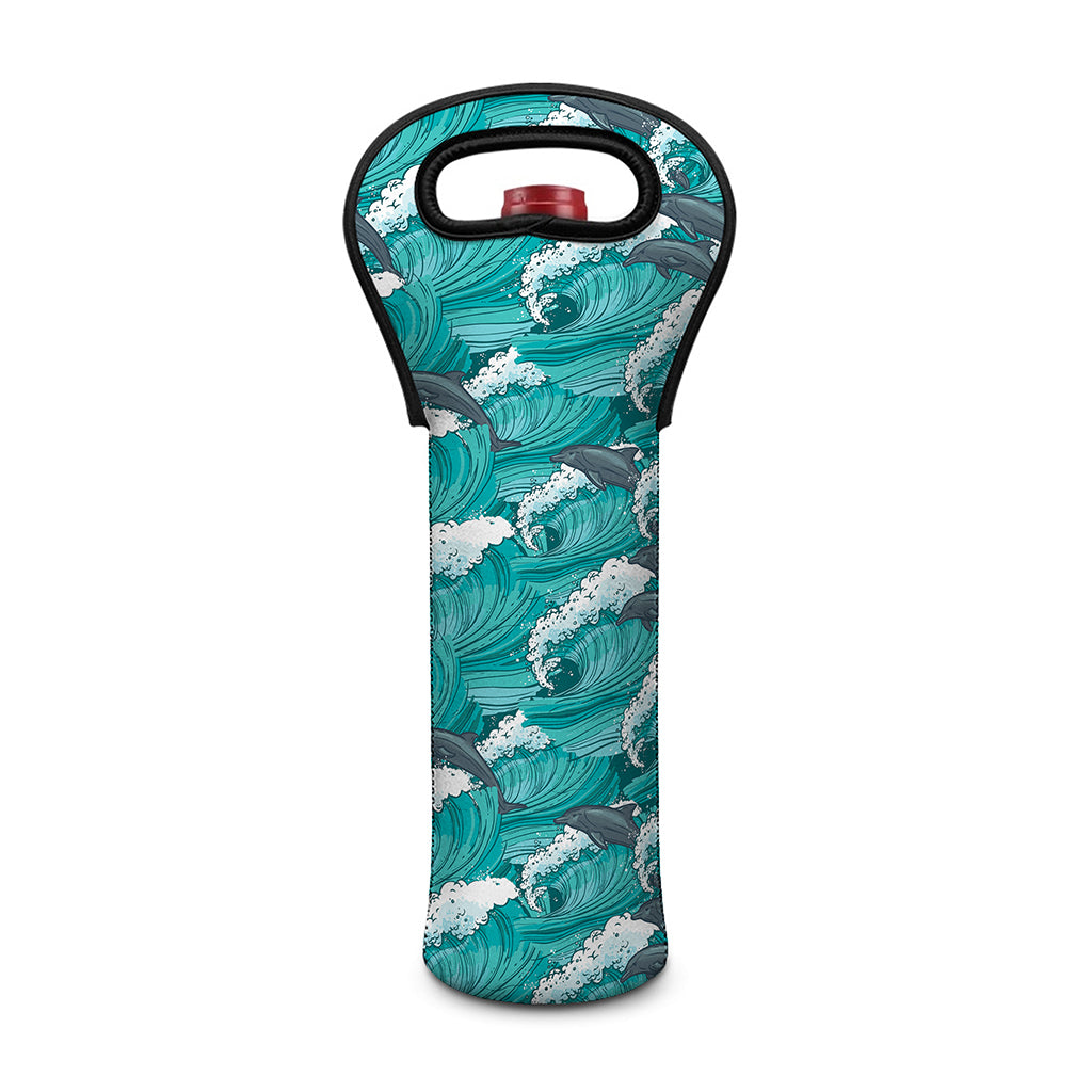 Dolphin Riding Waves Pattern Print Single Neoprene Wine Tote