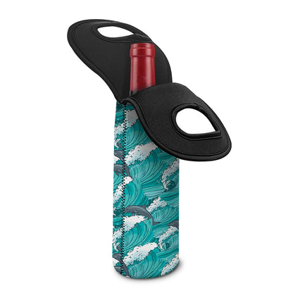 Dolphin Riding Waves Pattern Print Single Neoprene Wine Tote
