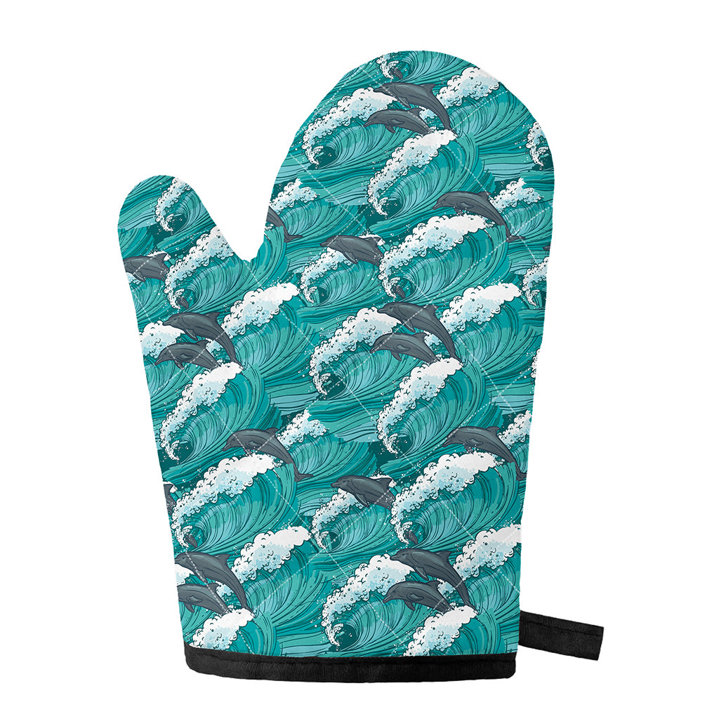Dolphin Riding Waves Pattern Print Single Oven Mitt