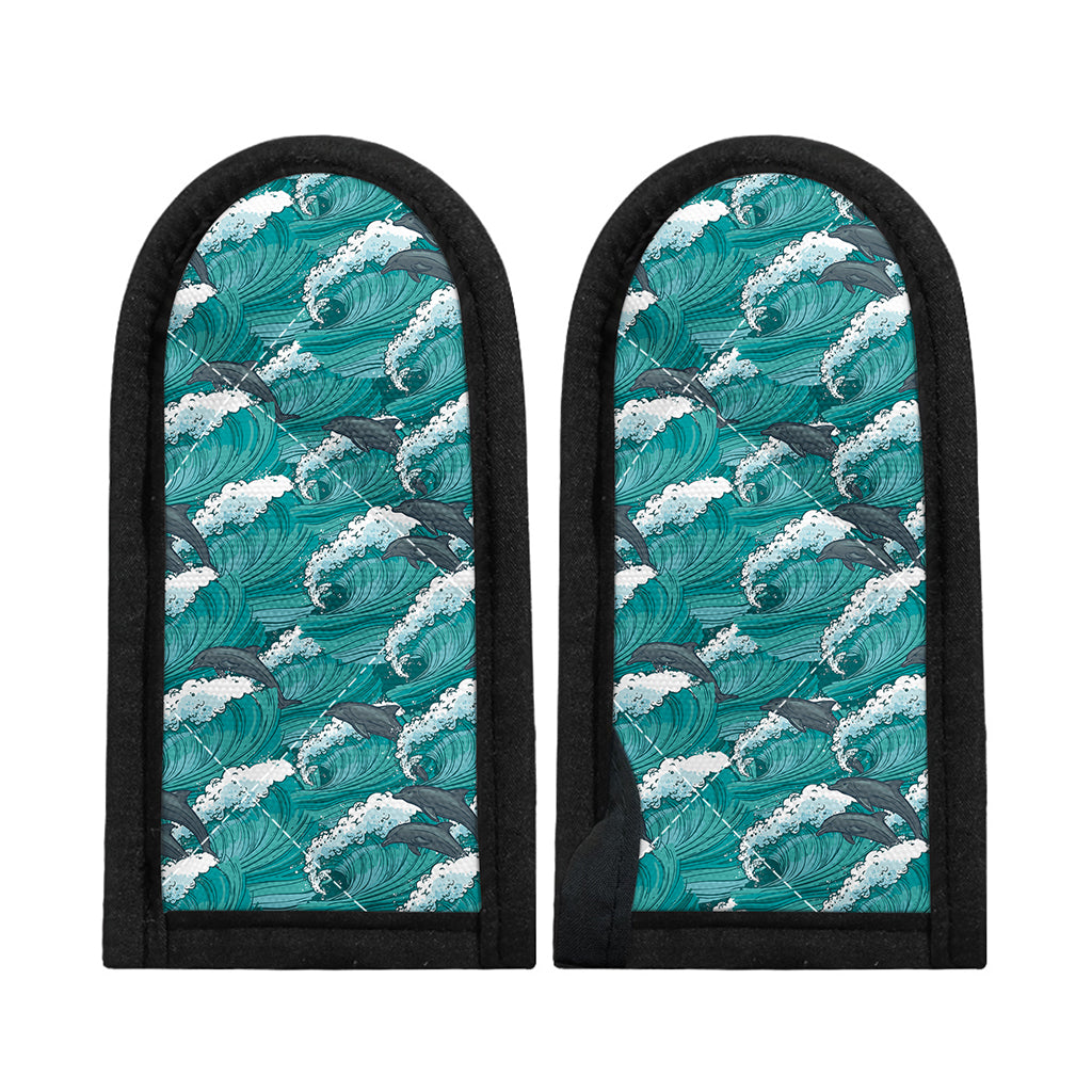 Dolphin Riding Waves Pattern Print Skillet Handle Cover