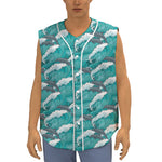 Dolphin Riding Waves Pattern Print Sleeveless Baseball Jersey