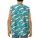 Dolphin Riding Waves Pattern Print Sleeveless Baseball Jersey