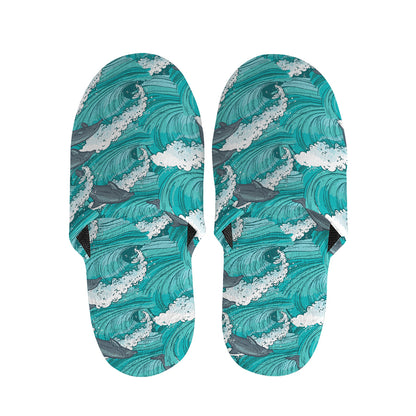 Dolphin Riding Waves Pattern Print Slippers
