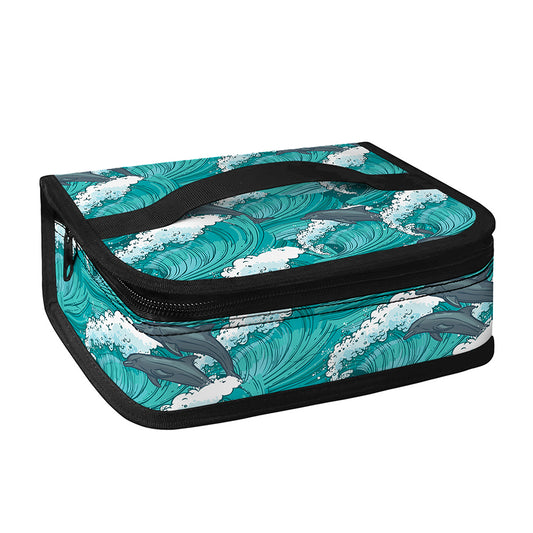 Dolphin Riding Waves Pattern Print Small Lunch Bag