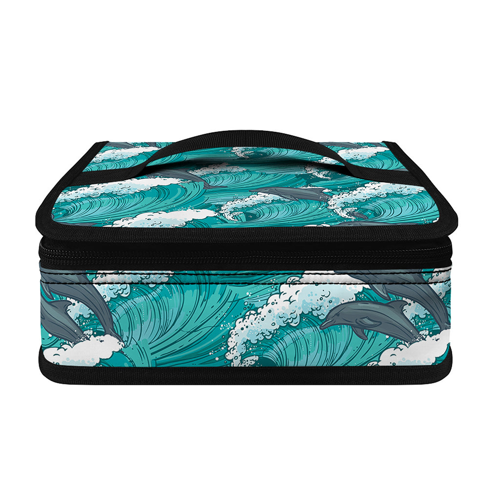Dolphin Riding Waves Pattern Print Small Lunch Bag