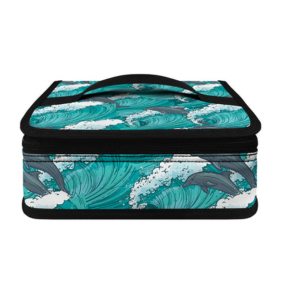 Dolphin Riding Waves Pattern Print Small Lunch Bag