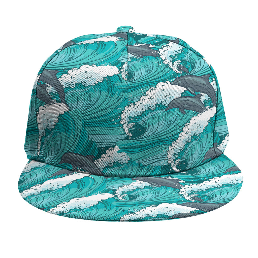 Dolphin Riding Waves Pattern Print Snapback Cap