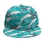 Dolphin Riding Waves Pattern Print Snapback Cap