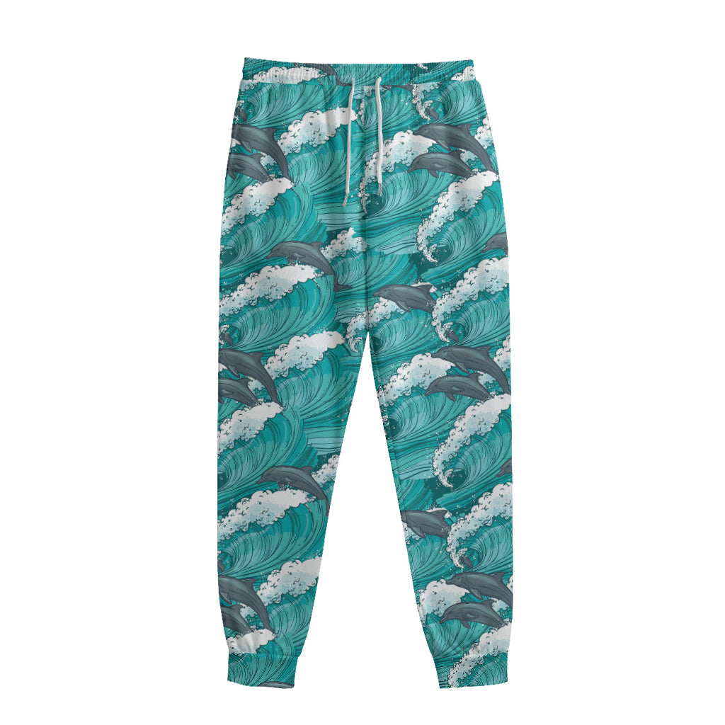 Dolphin Riding Waves Pattern Print Sweatpants