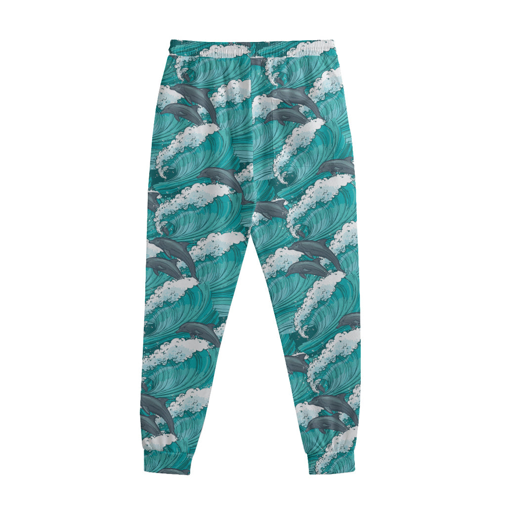 Dolphin Riding Waves Pattern Print Sweatpants