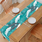 Dolphin Riding Waves Pattern Print Table Runner
