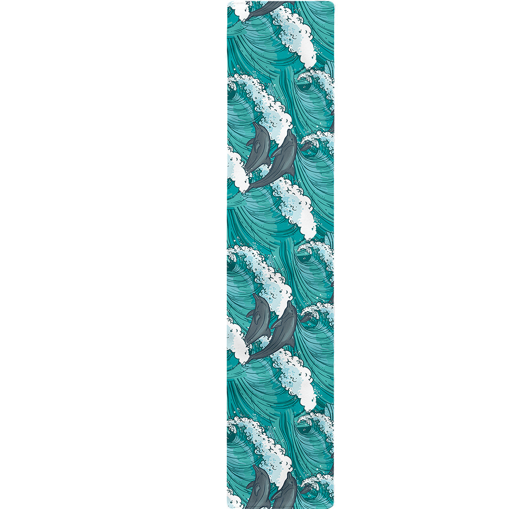 Dolphin Riding Waves Pattern Print Table Runner
