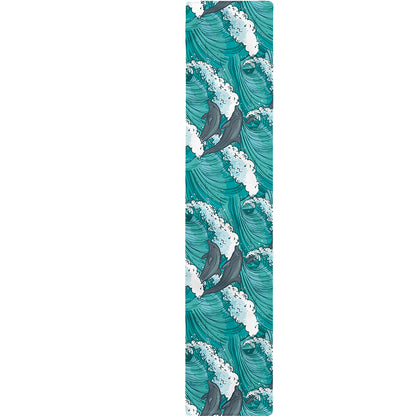 Dolphin Riding Waves Pattern Print Table Runner