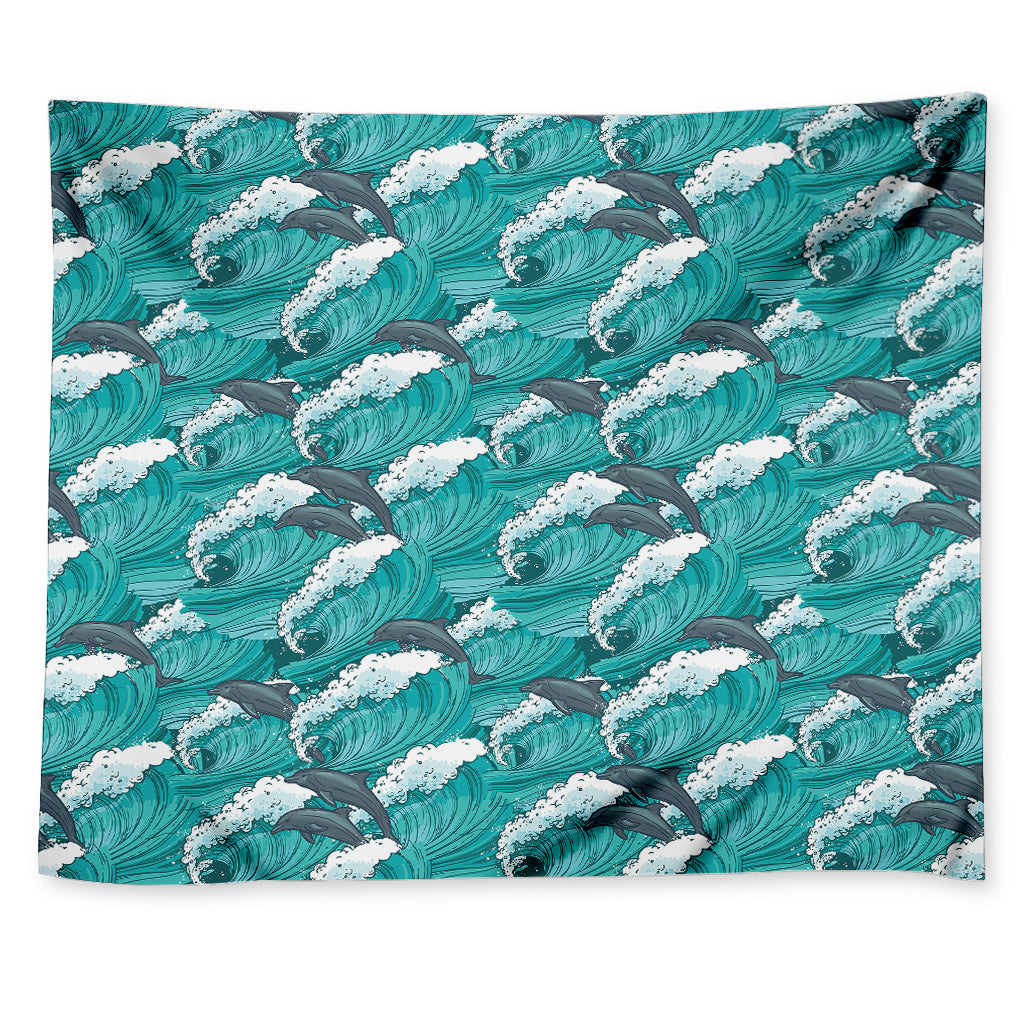 Dolphin Riding Waves Pattern Print Tapestry