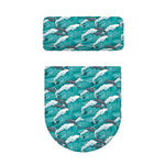 Dolphin Riding Waves Pattern Print Toilet Lid And Tank Cover Set