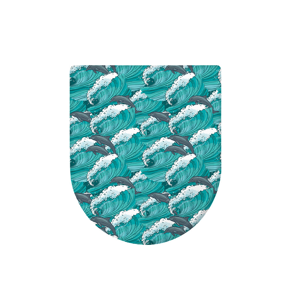 Dolphin Riding Waves Pattern Print Toilet Lid Cover
