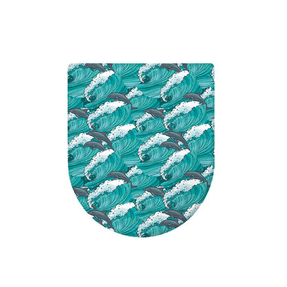 Dolphin Riding Waves Pattern Print Toilet Lid Cover