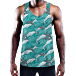 Dolphin Riding Waves Pattern Print Training Tank Top