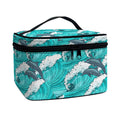 Dolphin Riding Waves Pattern Print Travel Makeup Bag