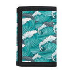 Dolphin Riding Waves Pattern Print Trifold Wallet