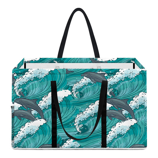 Dolphin Riding Waves Pattern Print Utility Tote Bag
