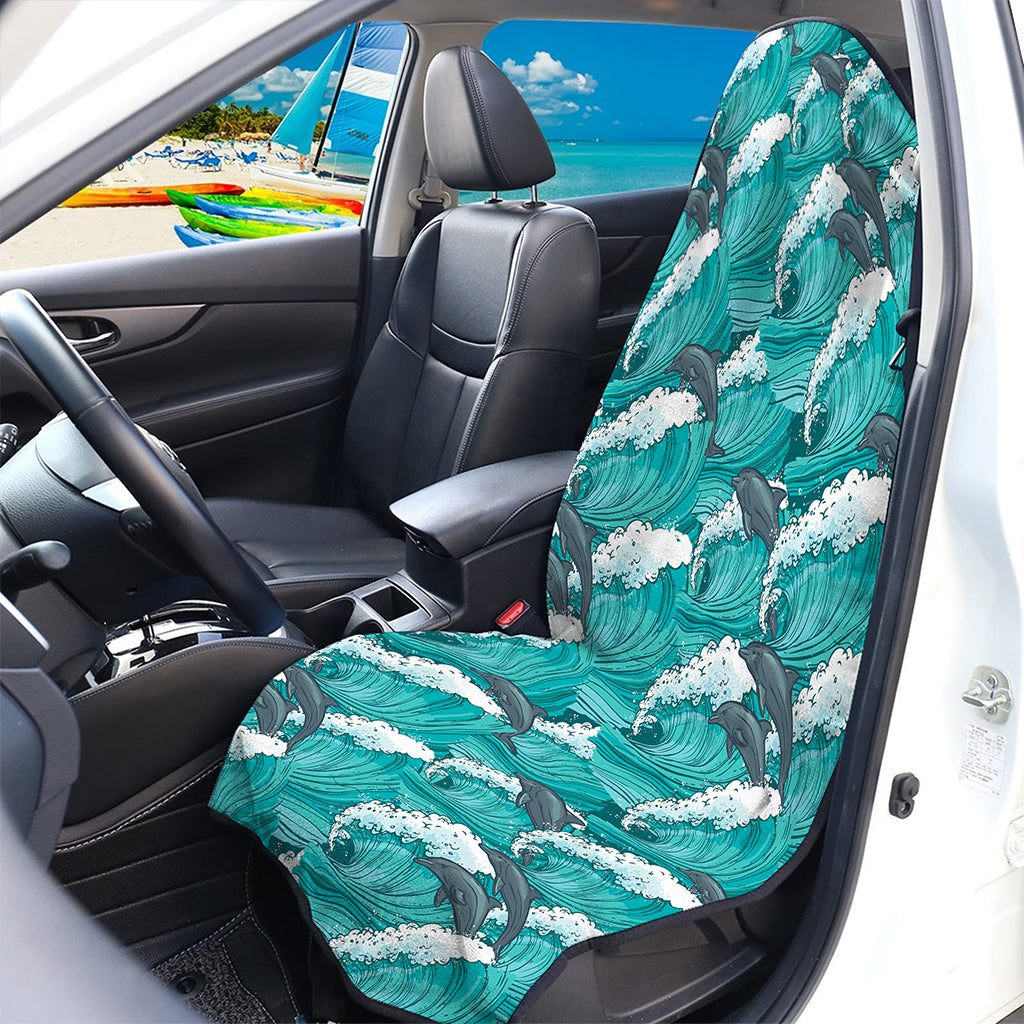 Dolphin Riding Waves Pattern Print Waterproof Car Seat Cover