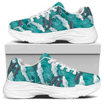 Dolphin Riding Waves Pattern Print White Chunky Shoes