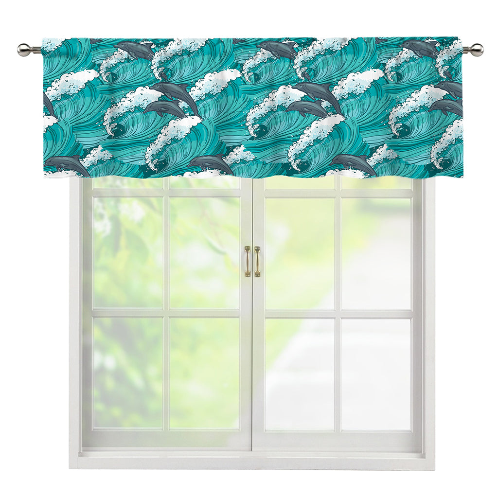 Dolphin Riding Waves Pattern Print Window Valance